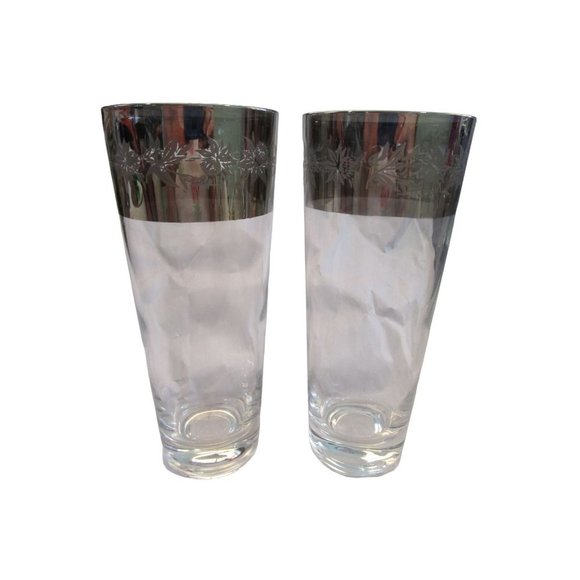 Vintage Silver Etch Thistle Floral Rim Mid Mod Zombie Glasses Wear GUC A Pair - Picture 5 of 16